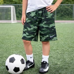 Nike Dri-Fit Boys Camo Athletic Shorts Green Camouflage Youth Large